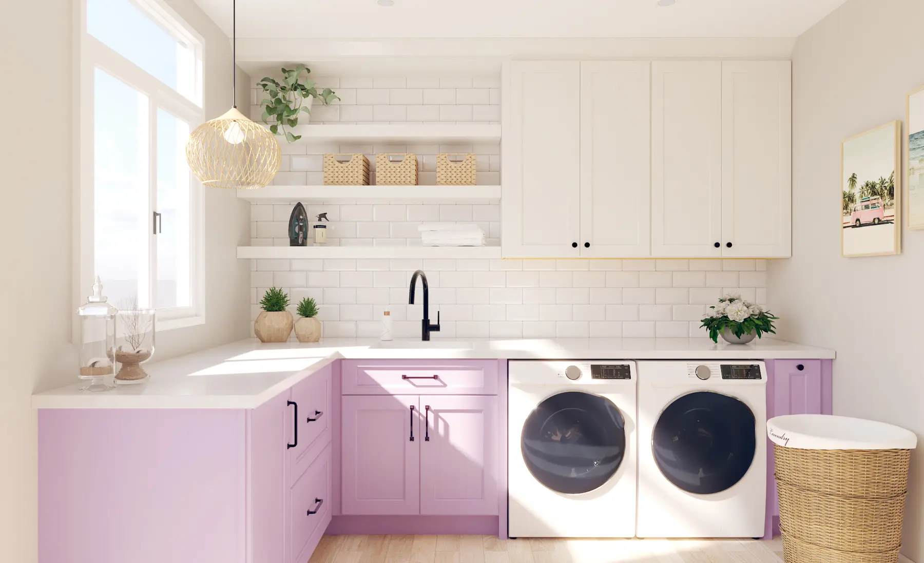 Utility storage with cabinetry and counter space